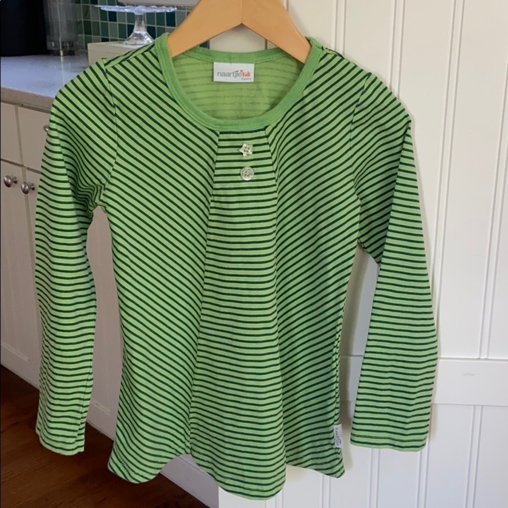 Naartjie Kids Lime and Navy Striped Long Sleeve Size 8